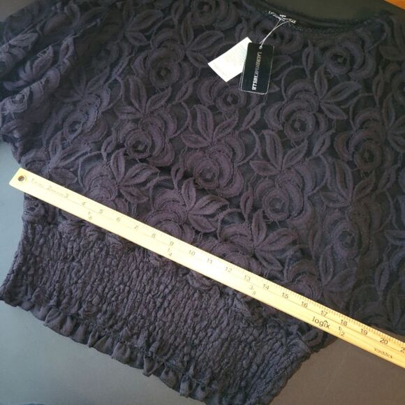 New Lauren Michelle Black Rose Dolman Sleeve Top Medium - Picture 6 of 9